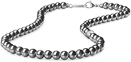 ISAAC WESTMAN Black Onyx Bead Necklace For Men, 8mm Black Onyx